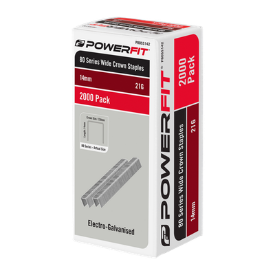 PowerFit 14mm 80 Series Electro-Galvanised Wide Crown Staples - 2000 pieces