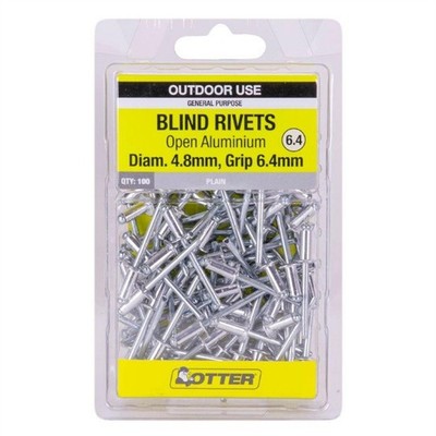 Otter 4.8 x 6.4mm Open Aluminium Blind Rivets - 100 pieces