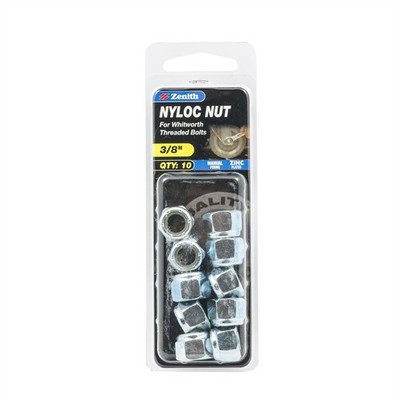Zenith 3/8" Zinc Plated Nyloc Nuts - 10 pieces