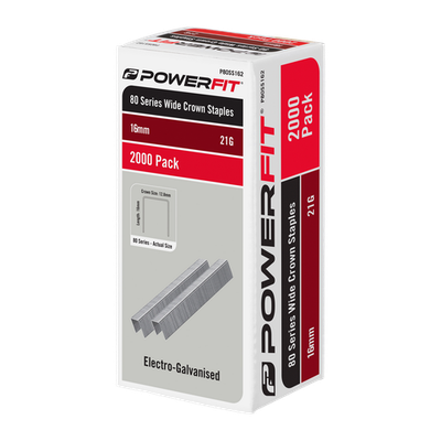 PowerFit 16mm 80 Series Electro-Galvanised Wide Crown Staples - 2000 pieces