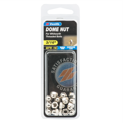 Zenith 3/16" Chrome Plated Dome Nut 2 pcs