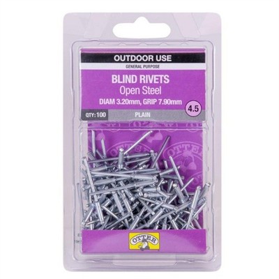 Otter 3.2 x 7.9mm Open Steel Blind Rivets - 100 pieces