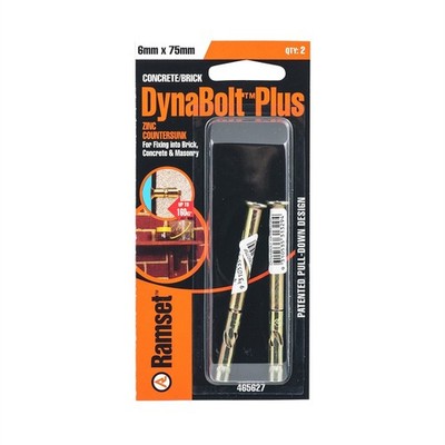 Ramset 6 x 75mm DynaBolt Plus Flat Head Bolt - 2 pieces