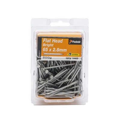 Paslode 65 x 2.8mm 500g Bright Steel Flat Head Nails - 140 pieces