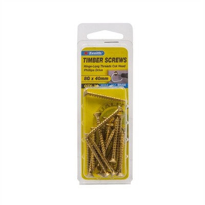 Zenith 8G x 40mm Brass Plated Hinge-Long Threads Countersunk Head 2 pieces
