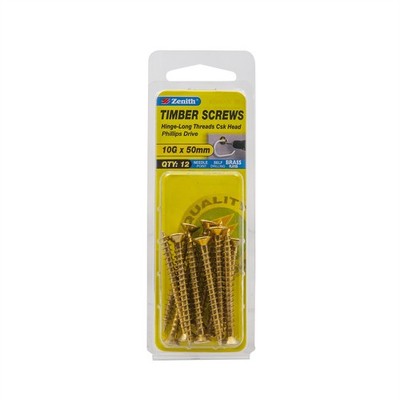Zenith 10G x 50mm Brass Plated Hinge-Long Threads Countersunk Head 2 pieces