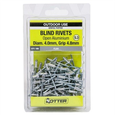 Otter 4.0 x 4.8mm Open Aluminium Blind Rivets - 100 pieces