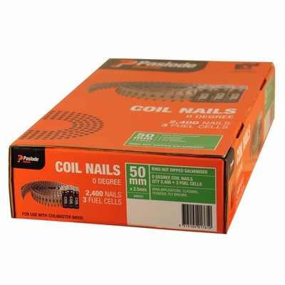 Paslode 50 x 2.5mm Impulse Hot Dip Galvanised Ring Shank Coil Nails - 2400 Box