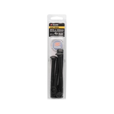 Zenith M10 x 100mm Black Cup Head Bolt - 2 pieces