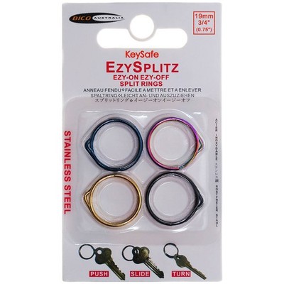 Keysafe 19mm Multi-Coloured EzySplitz Split Ring Keyring - Set of 4 2 pcs