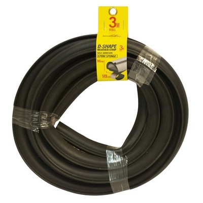 Moroday 18 x 16mm x 3m Black Self Adhesive D-Shape Weather Strip