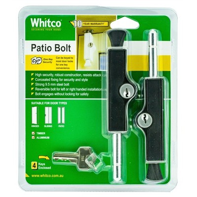 Whitco Black CYL4 Patio Bolt - 2 pieces
