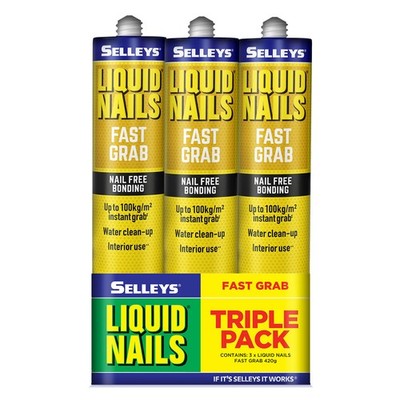 Selleys 420g Liquid Nails Construction Adhesive Fast Grab - 3 pieces