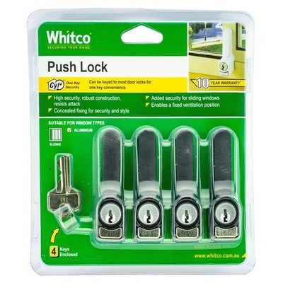 Whitco 4 Pack Sliding Window Push Lock - Black(2)4 colours