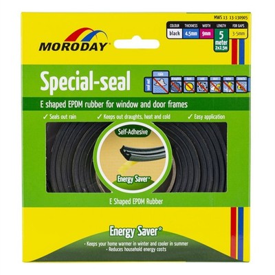 Moroday 9mm x 4.5mm x 5m Black E-Shaped Weatherseal
