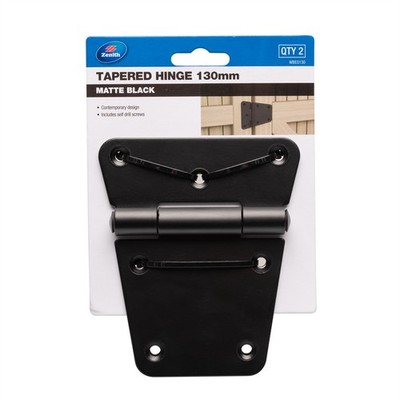 Zenith 130mm Matte Black Tapered Gate Hinge - 2 pieces