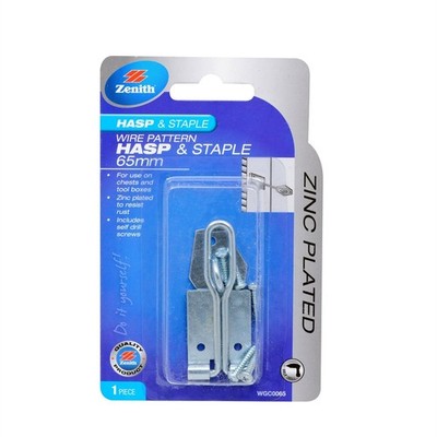 Zenith 65mm Zinc Plated Wire Pattern Hasp And Staple 2 pcs