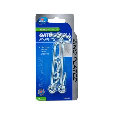 Zenith 100mm Zinc Plated Gate Hooks And Eyes 4 pcs