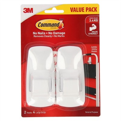 Command Jumbo White Adhesive Wall Hooks - 2 pieces