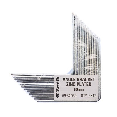 Zenith 50mm Zinc Plated Angle Bracket - 12 pieces