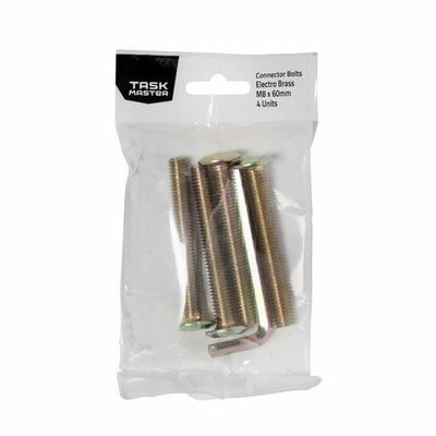 Taskmaster Brass M8 x 60mm Connector Bolt 4 pcs Car Wiring Adapter