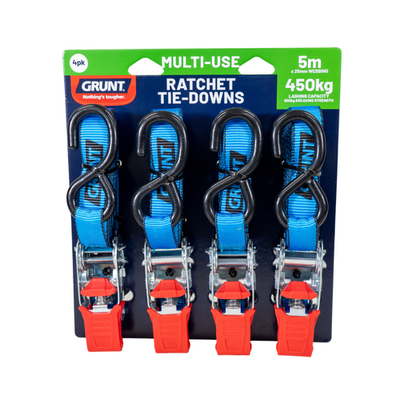 GRUNT 25mm x 5m 450Kg Ratchet Tie Down - 4 pieces