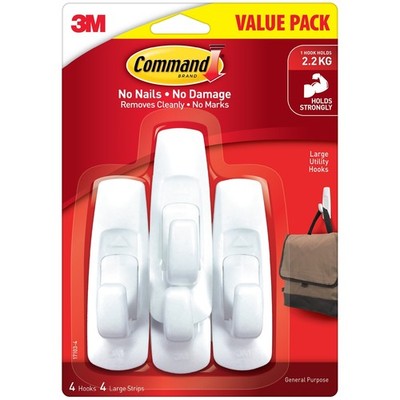 Command Large White Adhesive Hooks Value Pack - 4 pieces