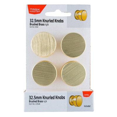 Taskmaster 32.5mm Knurled Brushed Brass Cabinet Knobs - 4 Pack(4)More options av