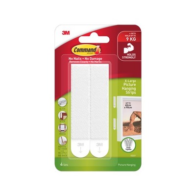 Command 9kg Extra Large White Picture Hanging Strips - 4 Pack(156)2 colours