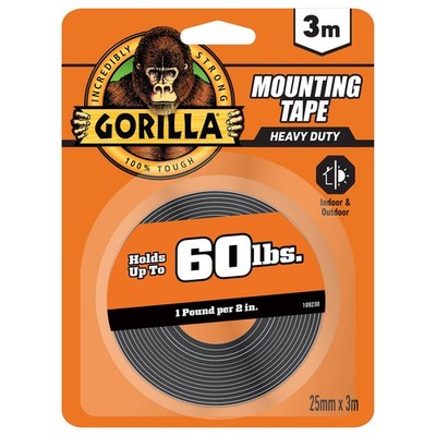 Gorilla 3.04m Black Double Sided Mounting Tape Plumbing