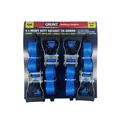 GRUNT 38mm x 5m Ratchet Tie Down Set - 4 pieces Hardware