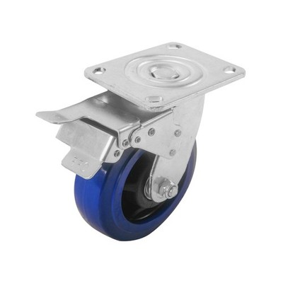 Easyroll 150mm 300kg Blue Elastic Rubber Heavy Duty Swivel Plate and Brake Casto