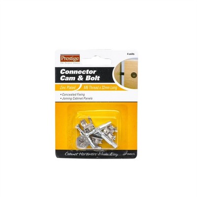 Connector Cam & Bolt Prestige 32mm M6 Zinc Plate 4pk Car Wiring Adapter