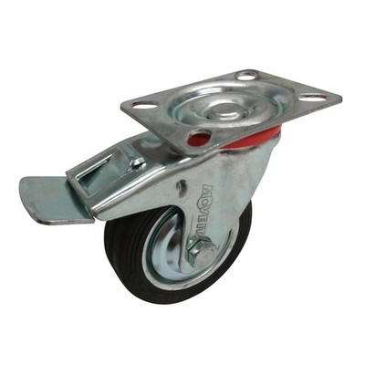 Move It 75mm 50kg Black Rubber Swivel Plate Castor With Brake Brake Parts