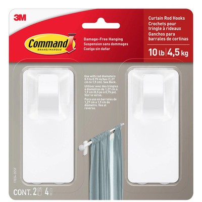 Command Curtain Rod Hooks White 17654-2ESF Hardware