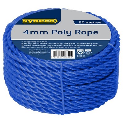 Syneco 4mm x 20m Polypropylene Rope 4 pcs Hardware