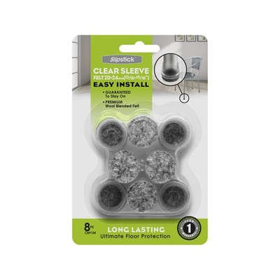 Slipstick 20 - 24mm Diameter Clear Sleeve Felt Chair Leg Floor Protection - 8 Pa
