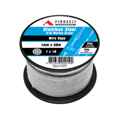 Pinnacle 1mm x 50m Stainless Steel Wire Rope Hardware