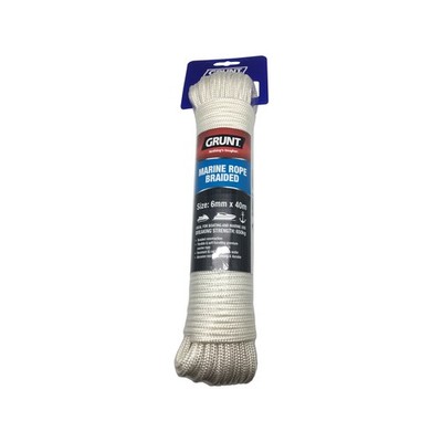 Grunt 6mm x 40m White Marine Braided Rope Hardware