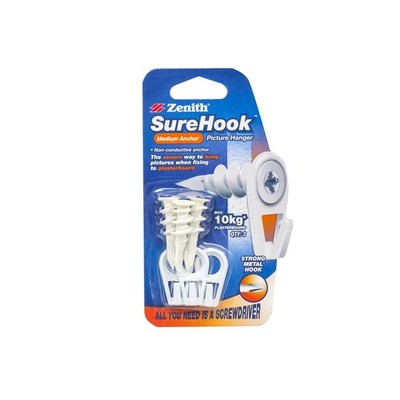 Zenith 10kg SureHook Plasterboard Insert Screw Picture Hanger - 3 pieces DIY