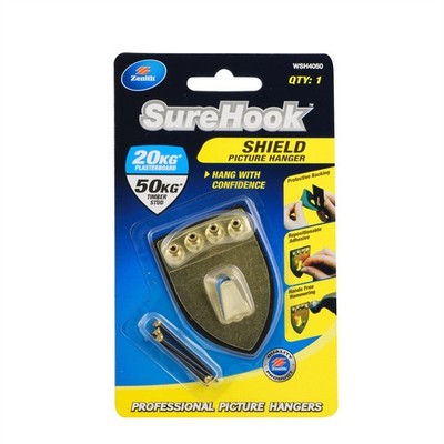 Zenith 20 / 50kg Brass Plated SureHook Shield Picture Hanger Hardware