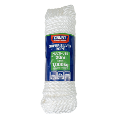 GRUNT 8mm x 20m White Super Silver Rope Hardware