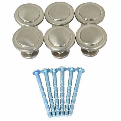 Ikonic Brushed Nickel Cupboard Knob Set - 6 Piece Door Hardware