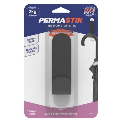Permastik Large Black Metal Hook 2 pcs Hardware