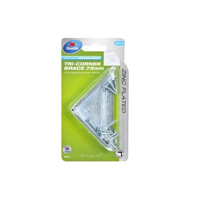 Zenith 75 x 20 x 2mm Zinc Plated Tri Corner Brace - 2 pieces Hardware