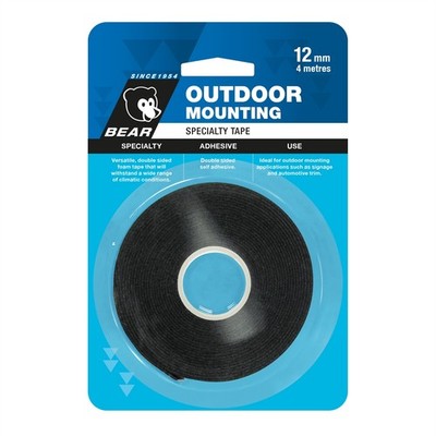 Bear 12mm x 4m Black Outdoor Mounting Tape Door Hardware