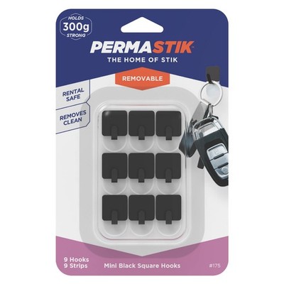 Permastik Small Black Square Hooks - 9 pieces Hardware