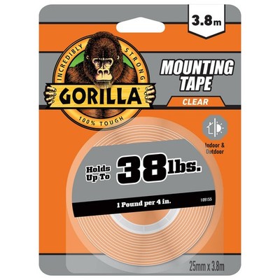 Gorilla 3.8m Clear Double Sided Mounting Tape Plumbing
