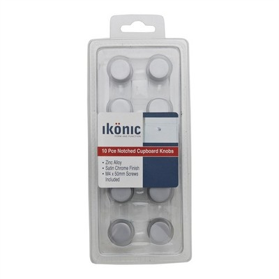 Ikonic 20mm Notched Satin Chrome Cupboard Knob - 10 pieces Door Hardware