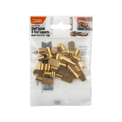 Taskmaster 8mm Brass Metal Pin Shelf Support and Socket - 12 pieces